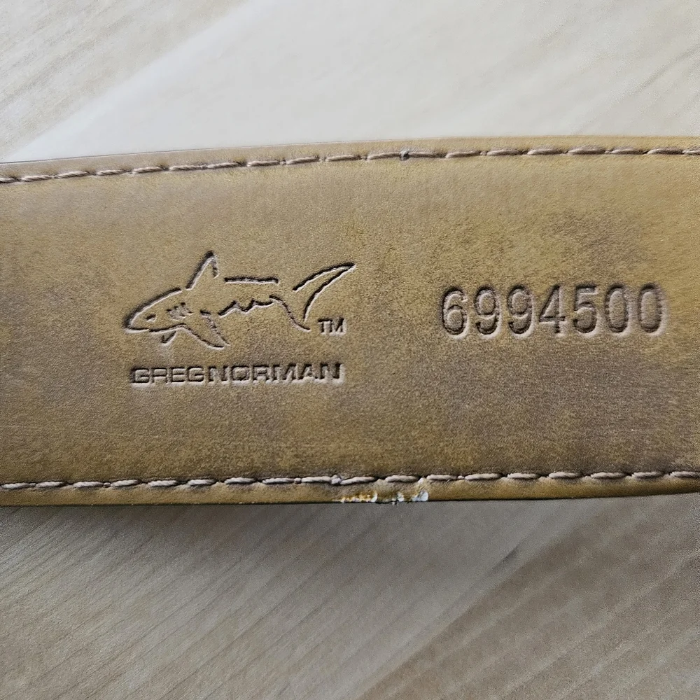 Greg Norman‎ Men's Brown Blue Croco Print Leather Belt Sz 42